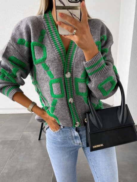 $42.91 Contrast Single-Breasted Drop-Sleeve Sleeve Sweater Cardigan