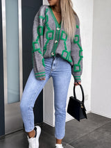 $42.91 Contrast Single-Breasted Drop-Sleeve Sleeve Sweater Cardigan