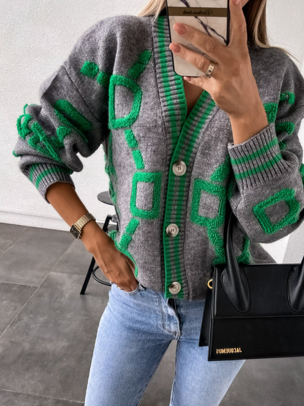 $42.91 Contrast Single-Breasted Drop-Sleeve Sleeve Sweater Cardigan