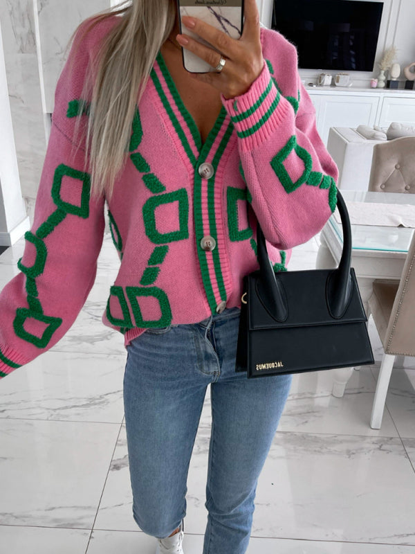 $42.91 Contrast Single-Breasted Drop-Sleeve Sleeve Sweater Cardigan
