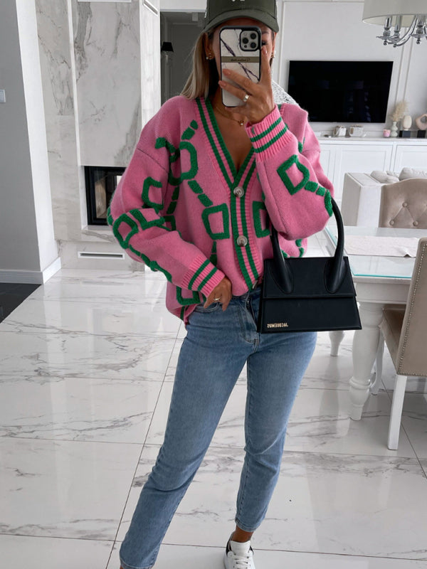 $42.91 Contrast Single-Breasted Drop-Sleeve Sleeve Sweater Cardigan