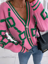 $42.91 Contrast Single-Breasted Drop-Sleeve Sleeve Sweater Cardigan