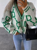 $42.91 Contrast Single-Breasted Drop-Sleeve Sleeve Sweater Cardigan