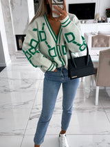 $42.91 Contrast Single-Breasted Drop-Sleeve Sleeve Sweater Cardigan