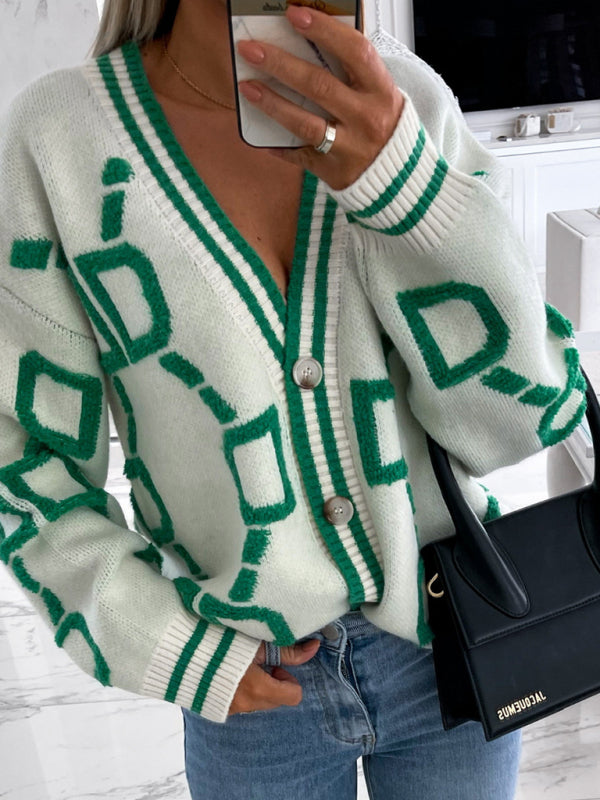 $42.91 Contrast Single-Breasted Drop-Sleeve Sleeve Sweater Cardigan