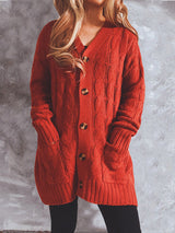 Women’s V Neckline Cable Knit With Button Front Closure With Pockets Cardigan
