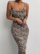 Women’s Zebra Print Bodycon Low Back Maxi Dress