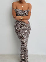 Women’s Zebra Print Bodycon Low Back Maxi Dress