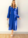 Women’s Dramatic V Neck Maxi Dress With Long Straight Skirt And Loose Puff Sleeves