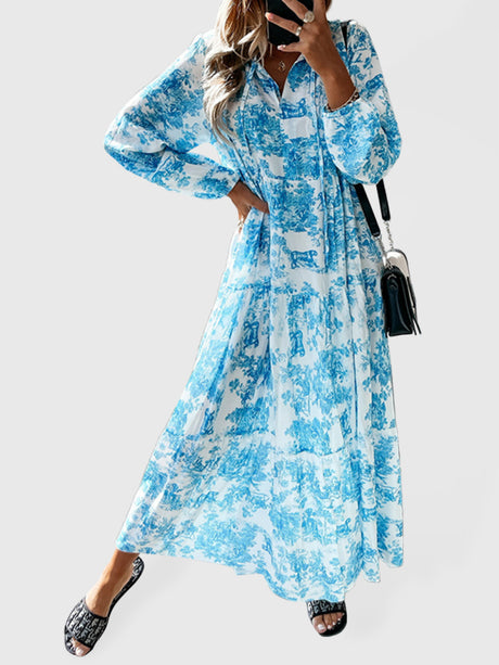 Women’s Printed Long Sleeve Ruffled Maxi Dress