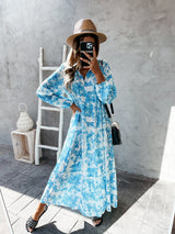 Women’s Printed Long Sleeve Ruffled Maxi Dress