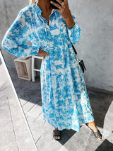 Women’s Printed Long Sleeve Ruffled Maxi Dress