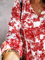 Women’s Printed Long Sleeve Ruffled Maxi Dress