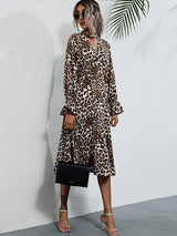 Women’s Mock Neck Leopard Print Long Sleeve Bell Dress