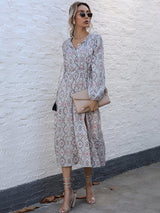 Women’s Bohemian Style Diamond Print Maxi Dress With Cinched Waist And Wide Leg Slit