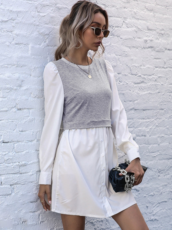 Women’s Sheer Collared Button Down Dress With Built In Knit Vest Design
