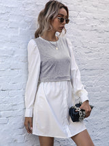 Women’s Sheer Collared Button Down Dress With Built In Knit Vest Design