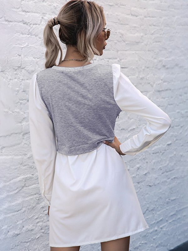 Women’s Sheer Collared Button Down Dress With Built In Knit Vest Design