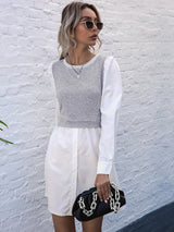 Women’s Sheer Collared Button Down Dress With Built In Knit Vest Design