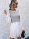 Women’s Sheer Collared Button Down Dress With Built In Knit Vest Design