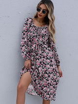 Women’s Charming Floral Maxi  Sundress With Square Neckline And Cinched Front Necktie