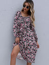Women’s Charming Floral Maxi  Sundress With Square Neckline And Cinched Front Necktie