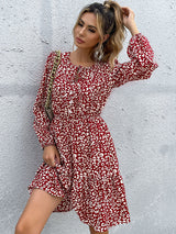 Women’s Cheetah Print Casual Off The Shoulder Babydoll Dress With Long Sleeves