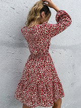 Women’s Cheetah Print Casual Off The Shoulder Babydoll Dress With Long Sleeves