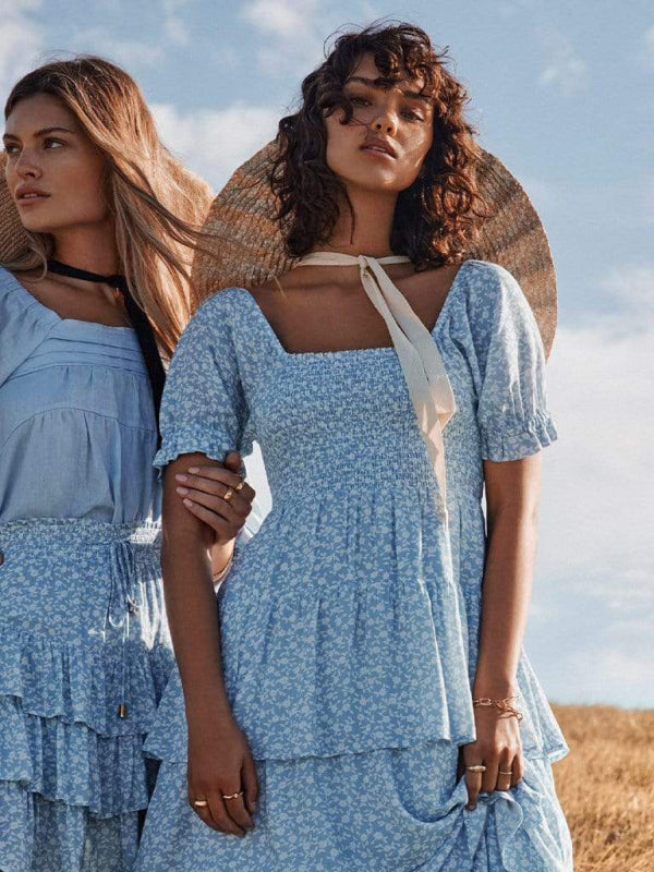 Women’s Smocked Bust Puffy Sleeves Dress