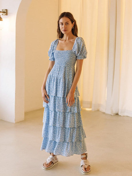 Women’s Smocked Bust Puffy Sleeves Dress