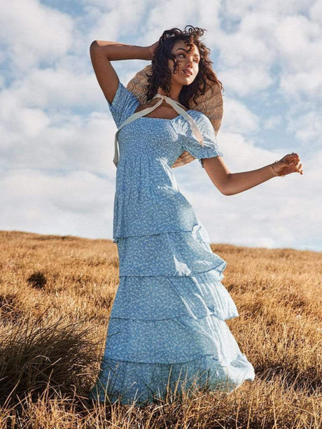 Women’s Smocked Bust Puffy Sleeves Dress