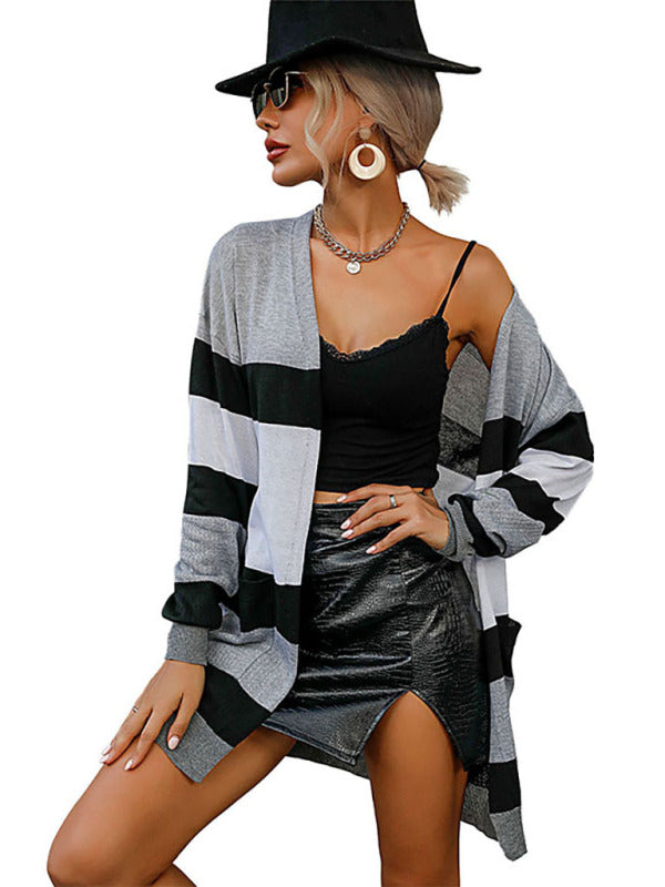Women's Stripe Longline Cardigan Sweater