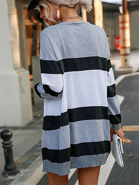 Women's Stripe Longline Cardigan Sweater