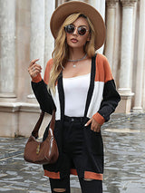 Women’s V Neck Long Sleeve Turbo Colorblocked Cardigan