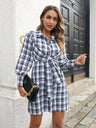 Women’s Casual Collared Button Down Plaid Mini Dress