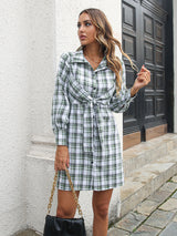 Women’s Casual Collared Button Down Plaid Mini Dress