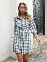 Women’s Casual Collared Button Down Plaid Mini Dress
