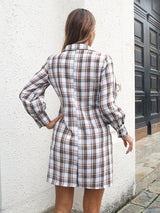 Women’s Casual Collared Button Down Plaid Mini Dress