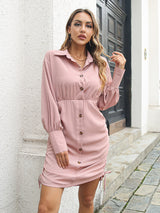 Women’s Curve Bell Sleeve Crepe Curves Ruched To Fit Shirtdress