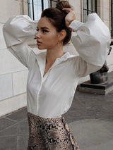 New solid color loose lapel street casual long sleeve shirt