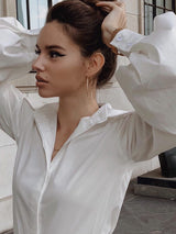 New solid color loose lapel street casual long sleeve shirt