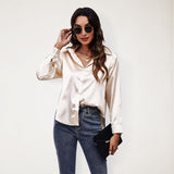 Seding shirt women's satin silk like long sleeved shirt