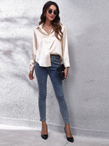 Seding shirt women's satin silk like long sleeved shirt