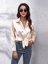 Seding shirt women's satin silk like long sleeved shirt