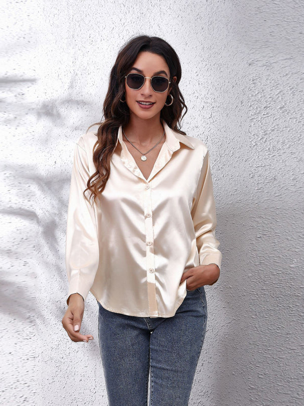 Seding shirt women's satin silk like long sleeved shirt