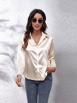 Seding shirt women's satin silk like long sleeved shirt