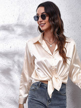 Seding shirt women's satin silk like long sleeved shirt