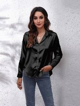 Seding shirt women's satin silk like long sleeved shirt