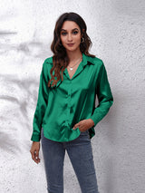 Seding shirt women's satin silk like long sleeved shirt
