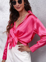 Seding shirt women's satin silk like long sleeved shirt